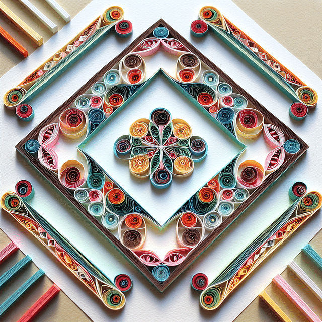 completed quilled geometric pattern ready for display