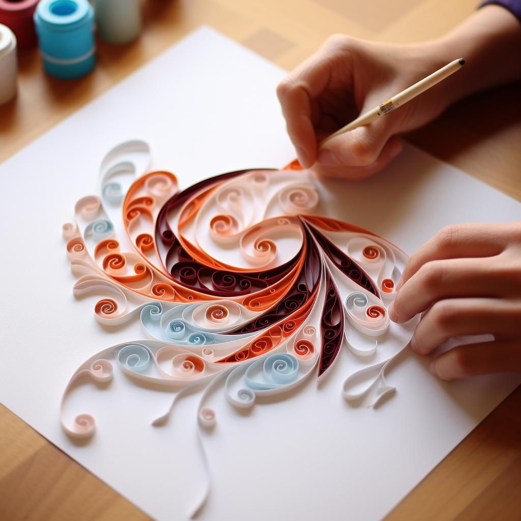 A hand sketching a quilled design on paper