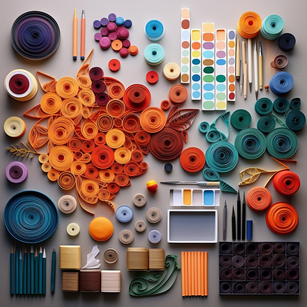 Quilling supplies arranged neatly on a table.