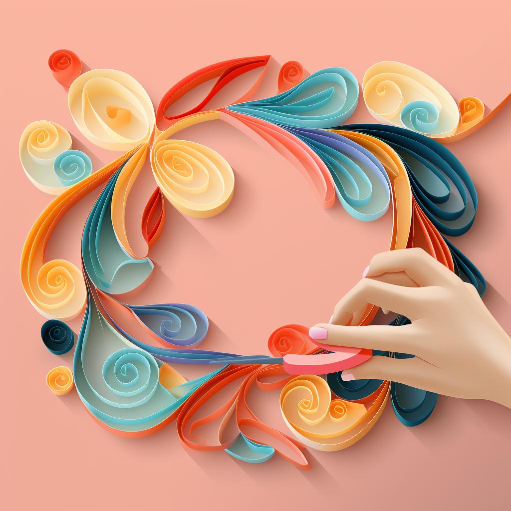 Hands rolling a quilling paper strip around a quilling tool