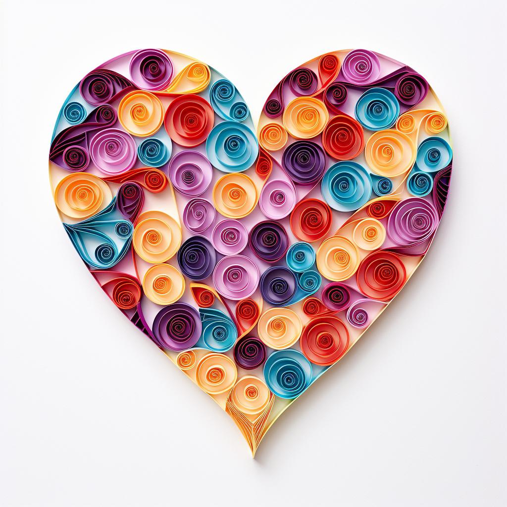 Quilled shapes arranged on a greeting card in the shape of a heart