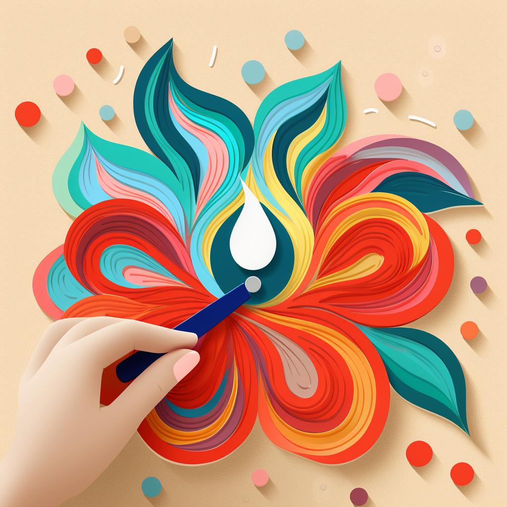 Hand applying glue to the back of a quilled shape
