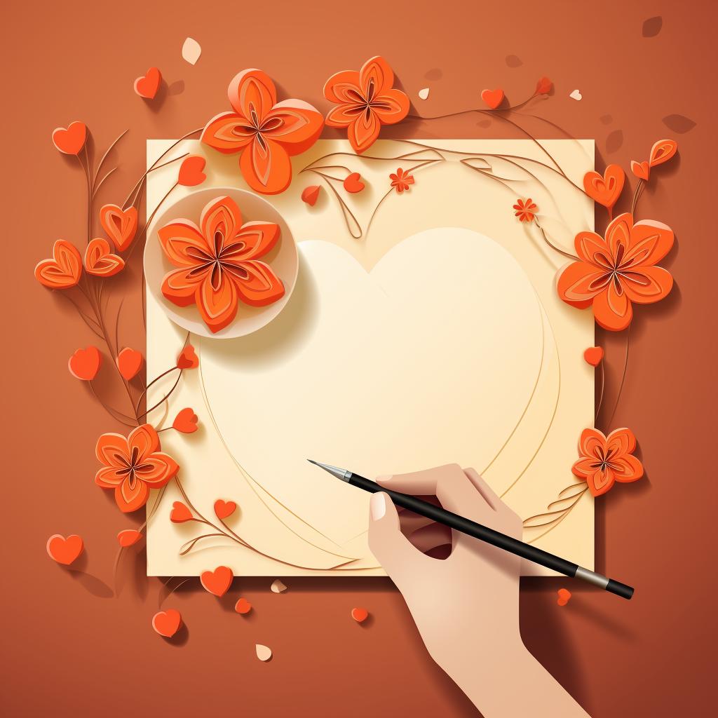 Hand writing a message inside a quilled greeting card