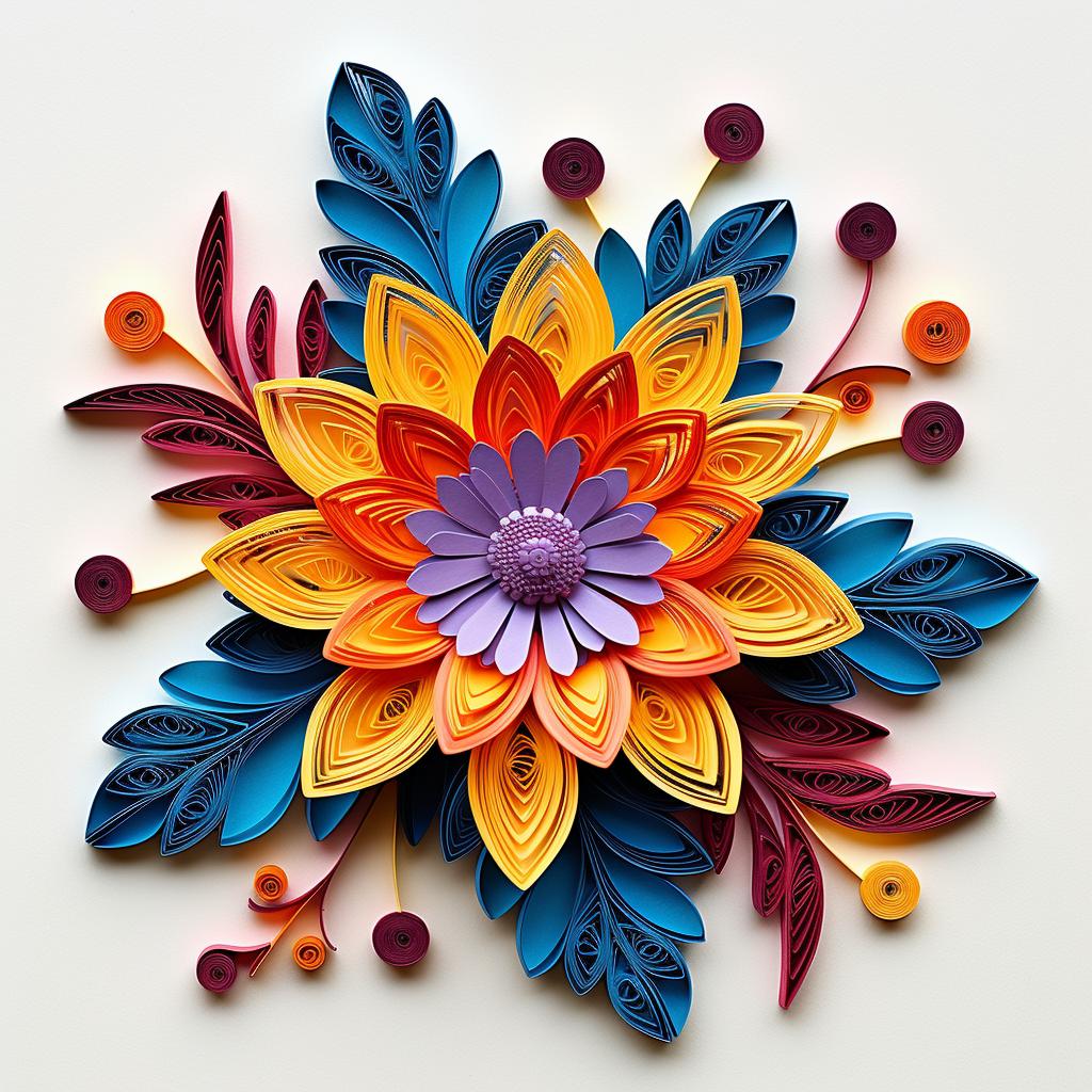 Assembled quilled flower with center and petals