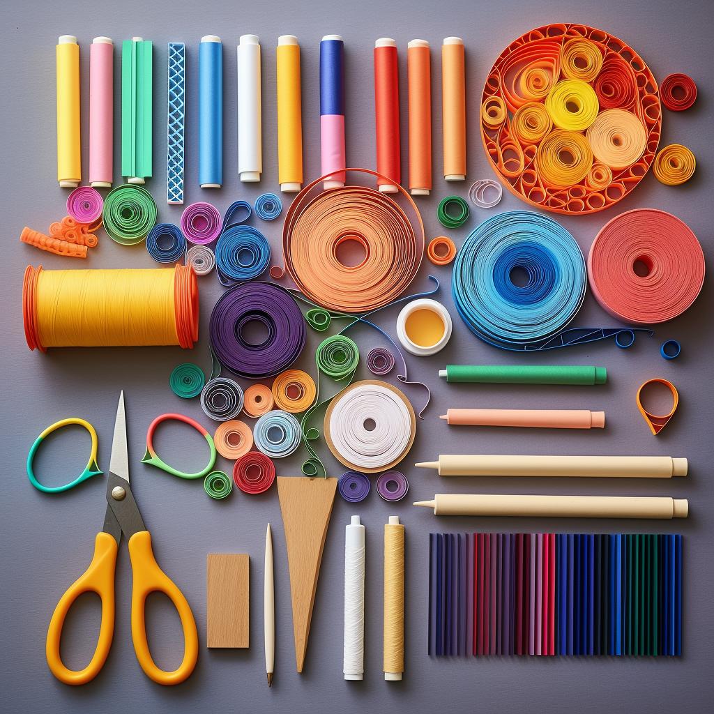 Quilling tools and supplies laid out on a table