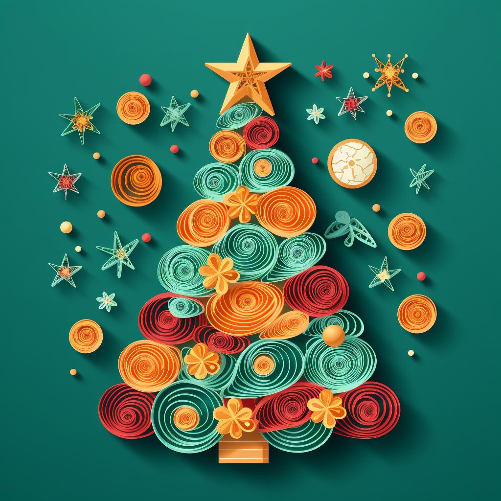 Quilled shapes arranged into a Christmas tree design